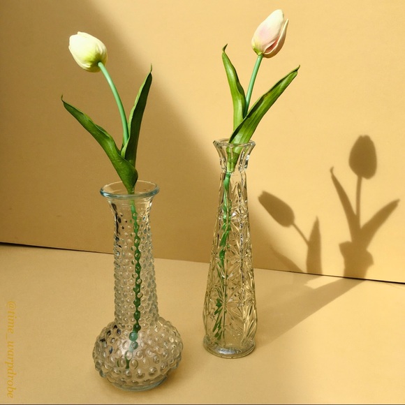 Vintage ❉ Embossed Glass Vase Trio - Picture 3 of 11